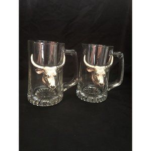 Vtg 2pc Arthur Court Pewter Metal Longhorn Steer Bull Pilsner Beer Glass 5.5”